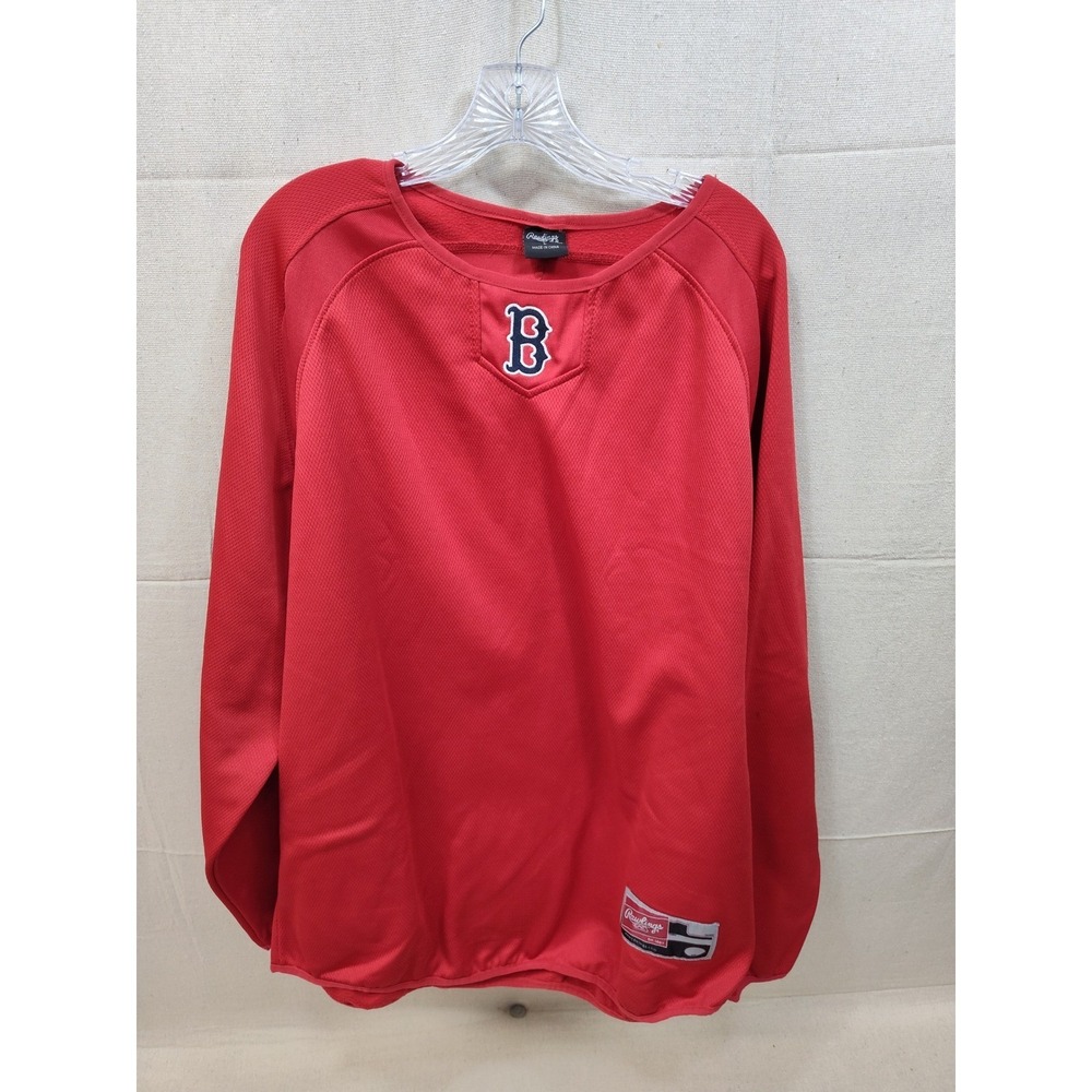 Rawlings Boyd Baseball Pullover Jersey Mens Large Red Mesh Long Sleeve B Logo